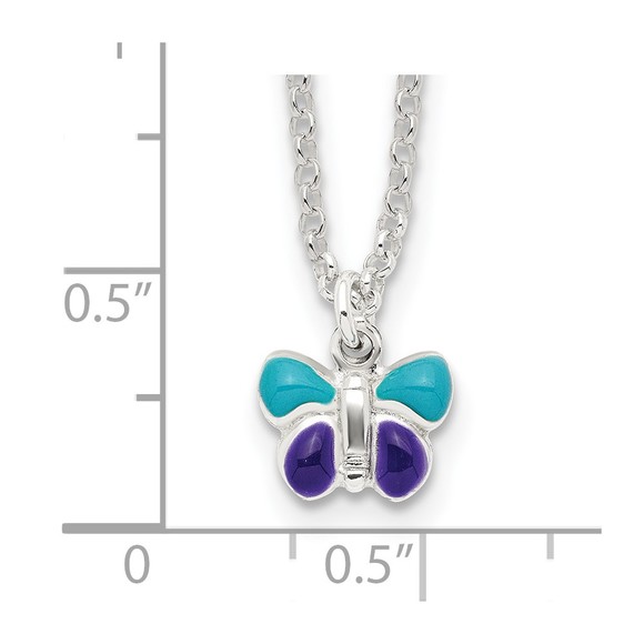 925 Sterling Silver Blue & Purple Enameled Butterfly  15" Children's Necklace - Picture 3 of 4